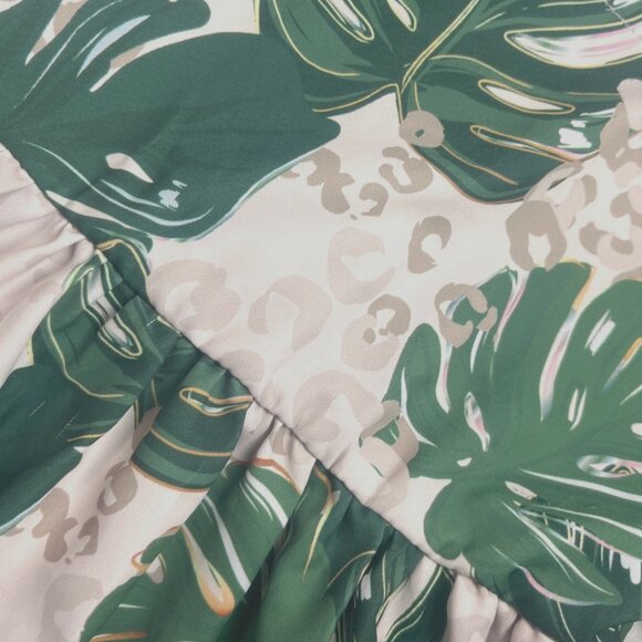Boutique Tropical Leaf & Leopard Print Dress W Belt & Headband XS Green & Beige - Picture 8 of 8